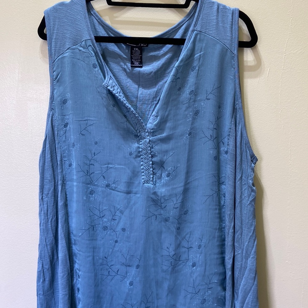 RXB Citadel blue gray top V-neck embroidered tunic XXL